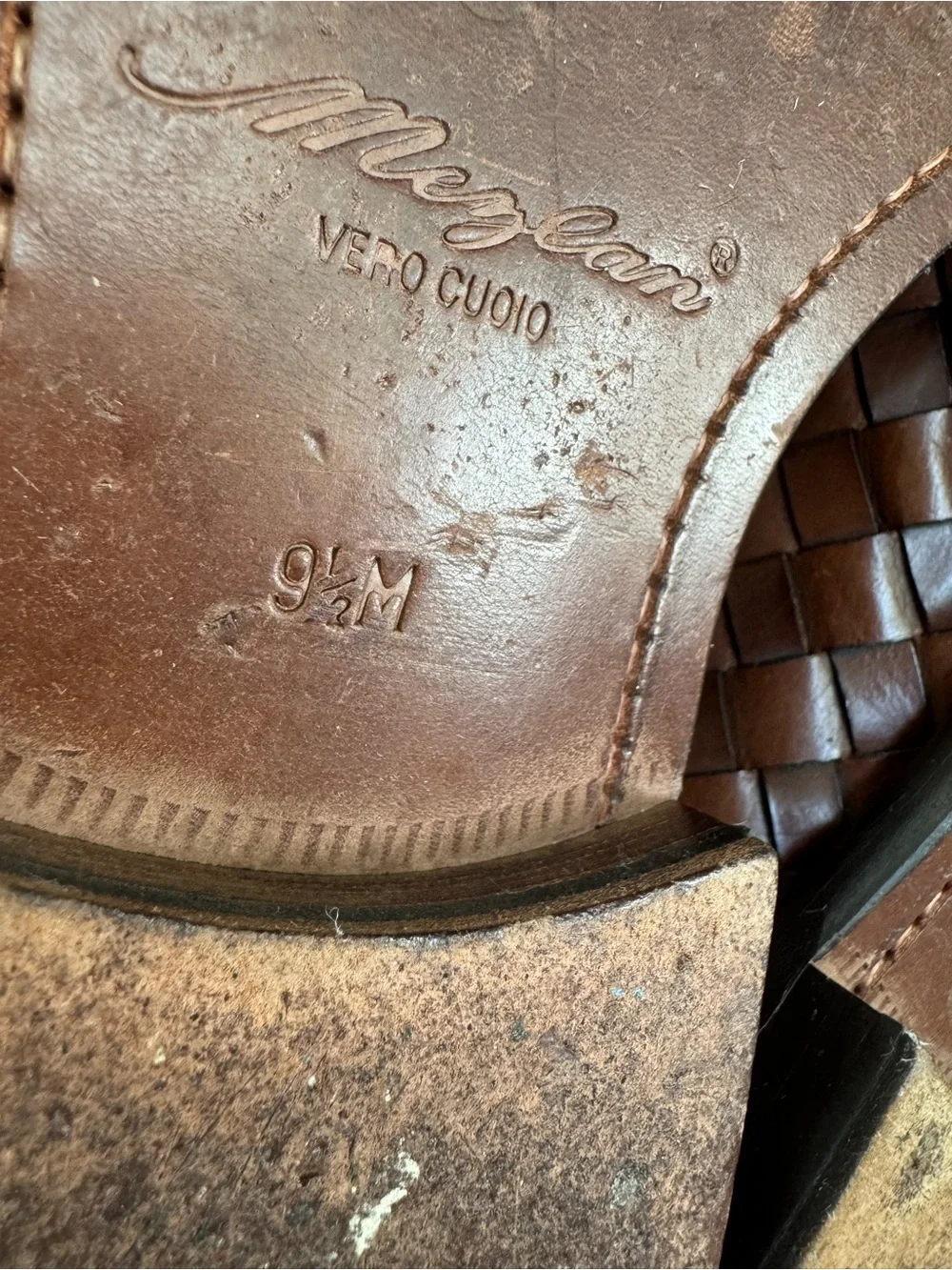 Mezlan 9.5M Brown Woven Leather Loafers Italian Vero Cuoio Vintage